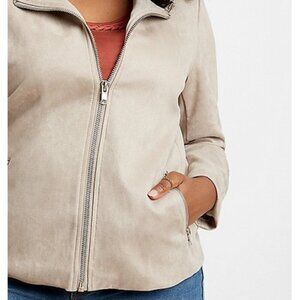 NWT - MAURICES TAUPE FAUX SUEDE MOTO JACKET